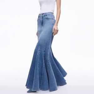 Alice + Olivia denim godet maxi skirt
